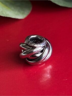 925 Silver,Twisted Knot Bead Charm Bracelet Accent - Silver